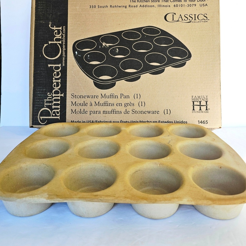 Vintage Pampered Chef Stoneware Muffin Pan 1465 Family Heritage Classics Baking